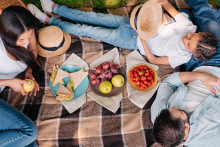 Familie met picnic in het park